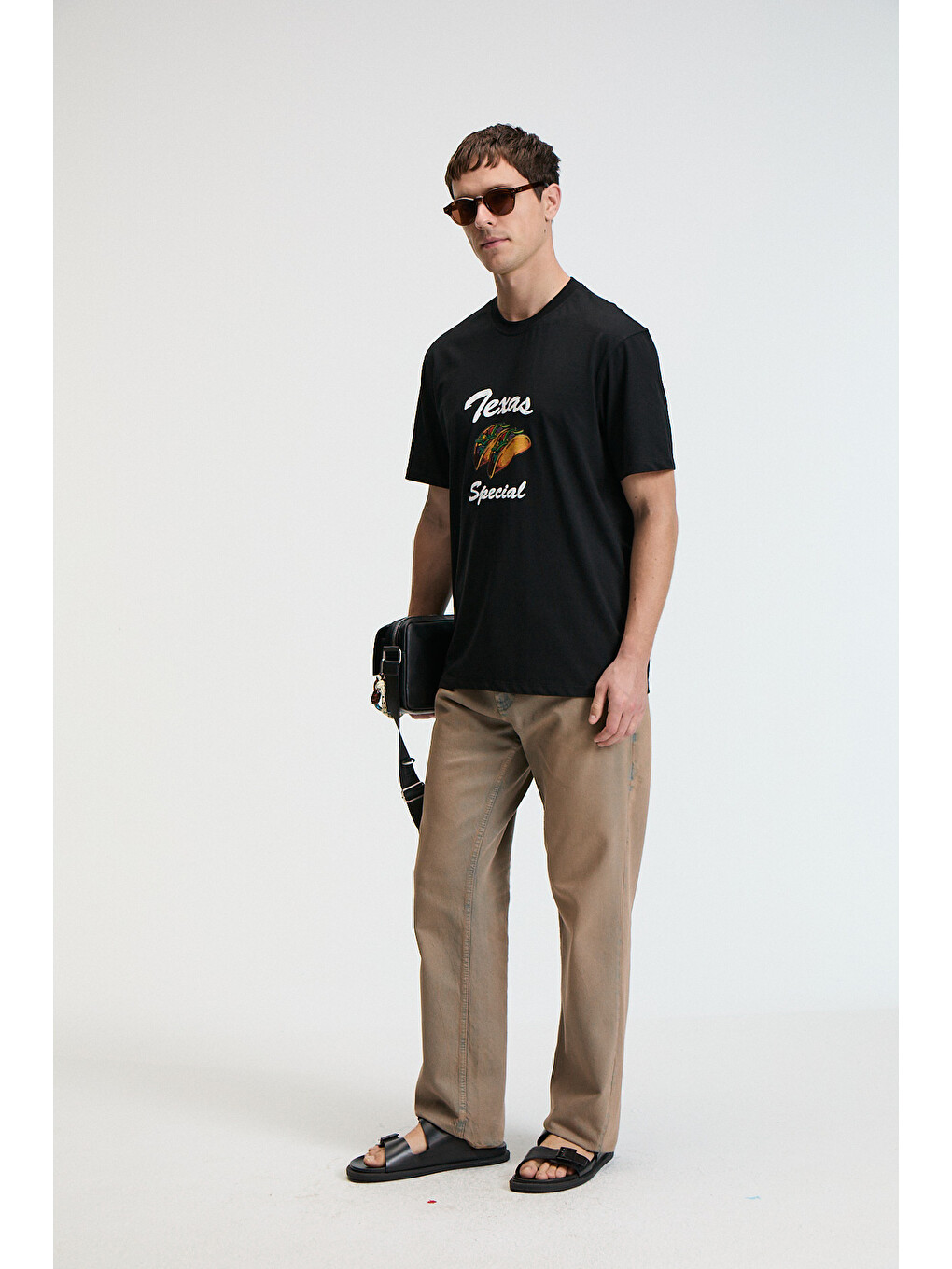 Crısp Erkek Oversize %100 Pamuk Baskılı Yuvarlak Yaka Siyah T-shirt-4