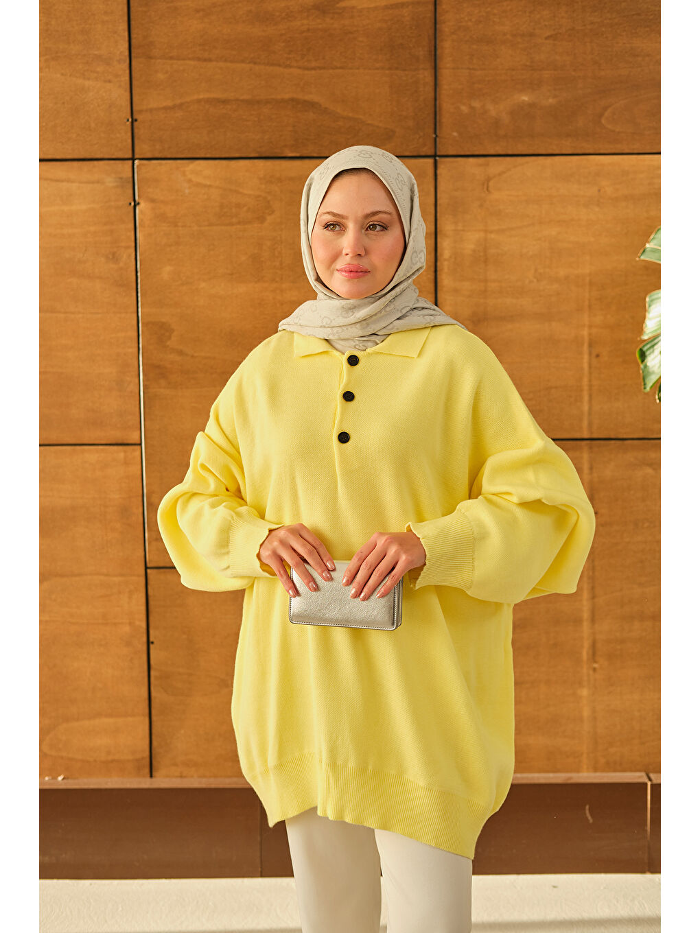 Kadın Polo Yaka Tunik Sarı