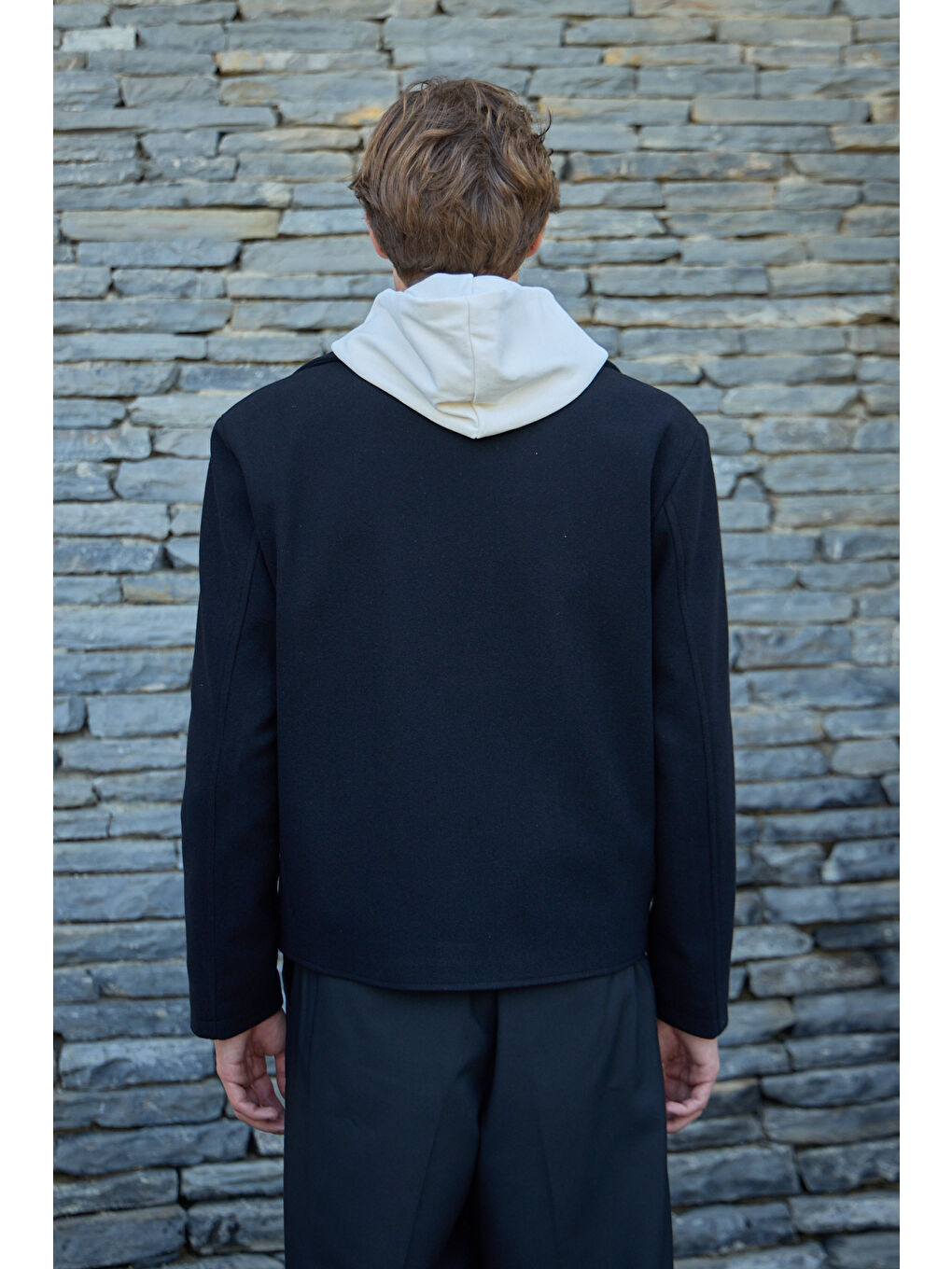 Erkek Kruvaze Kaşe Mont Ceket Siyah-7