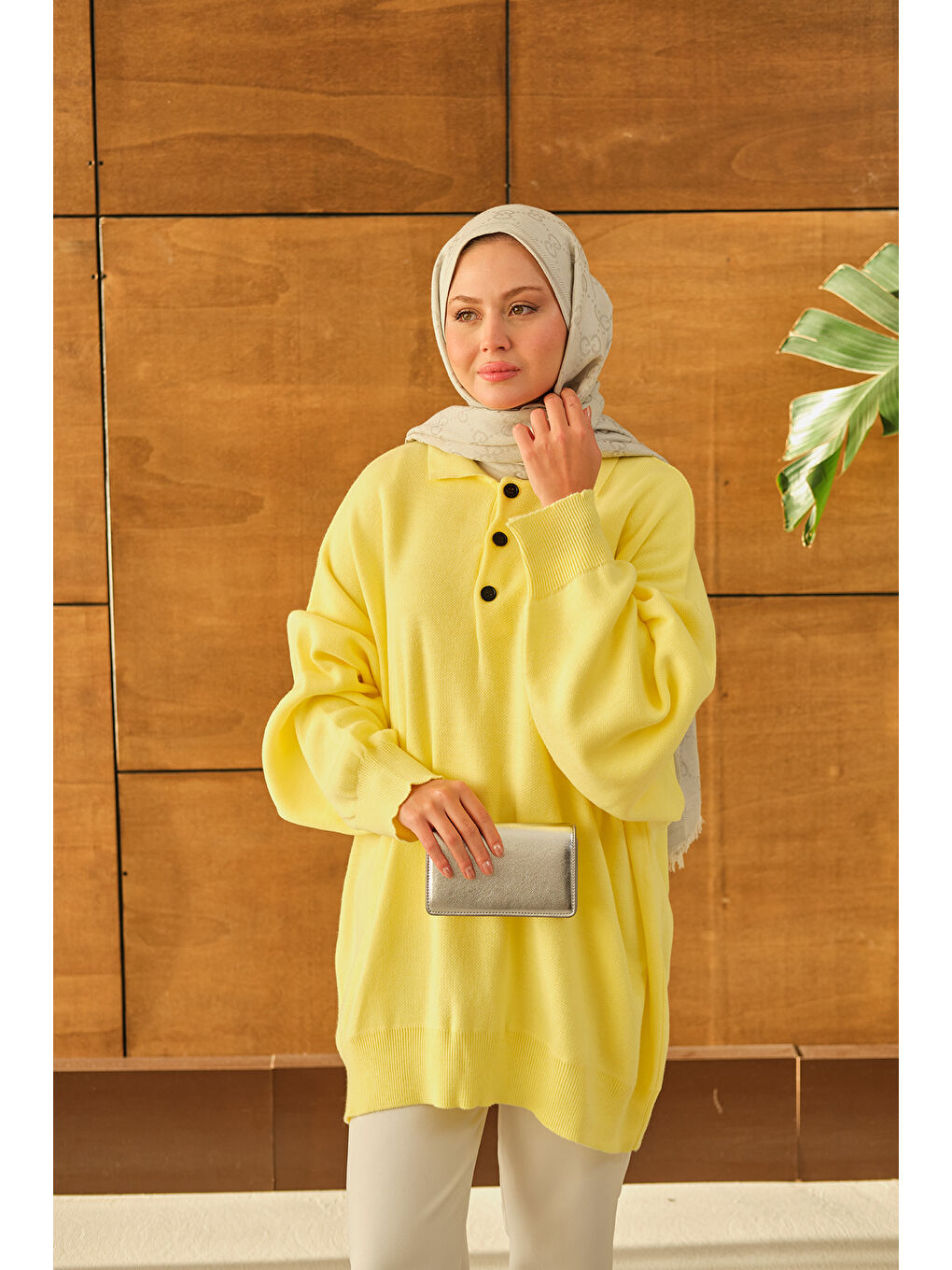 Kadın Polo Yaka Tunik Sarı-1