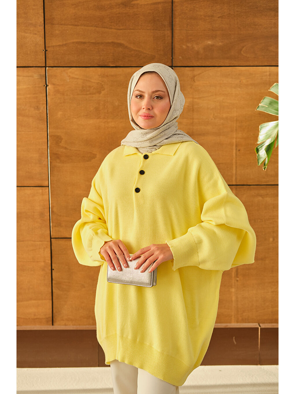 Kadın Polo Yaka Tunik Sarı-2