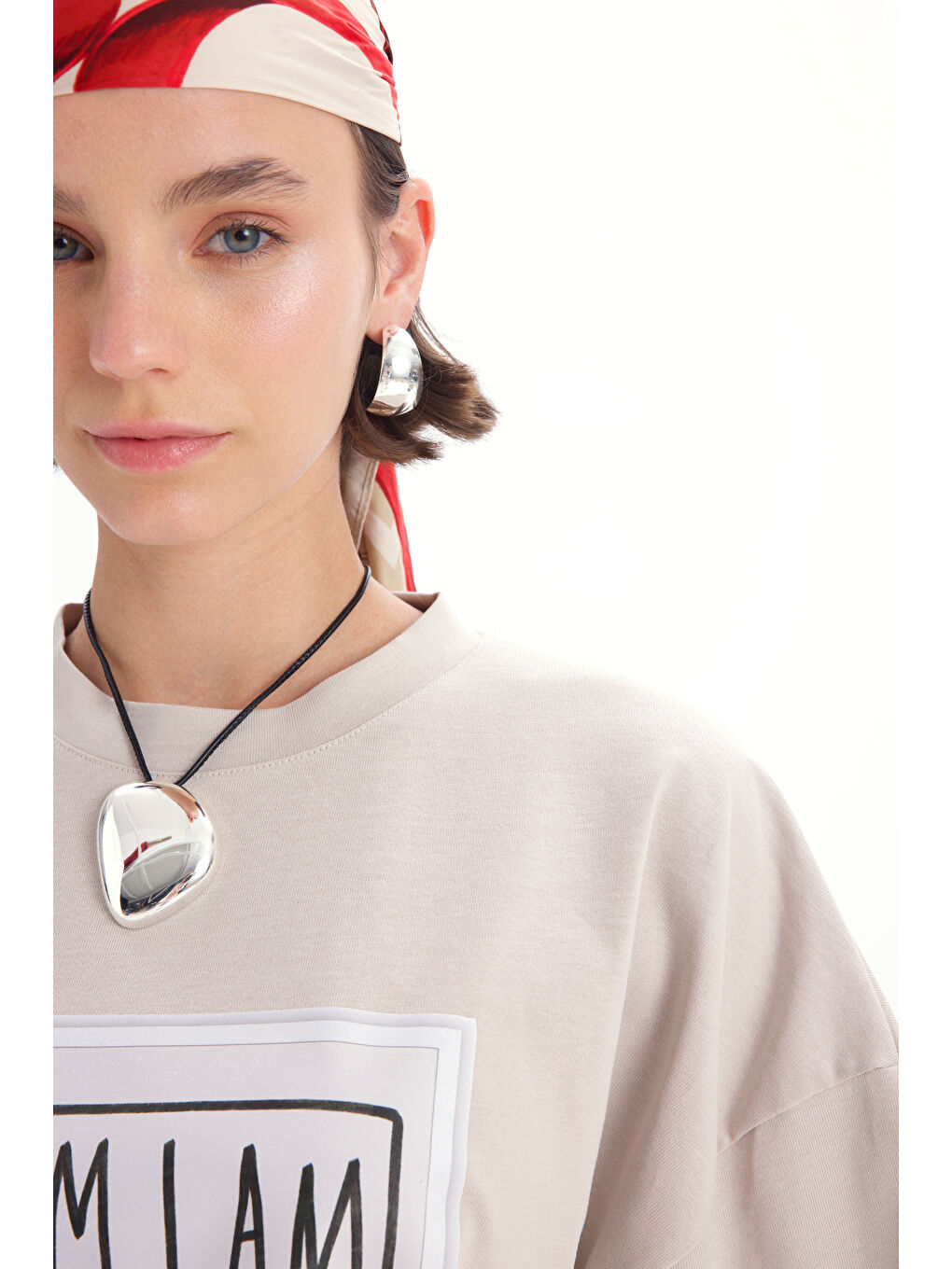 Bej Rich Woman Oversize Taş T-Shirt-6