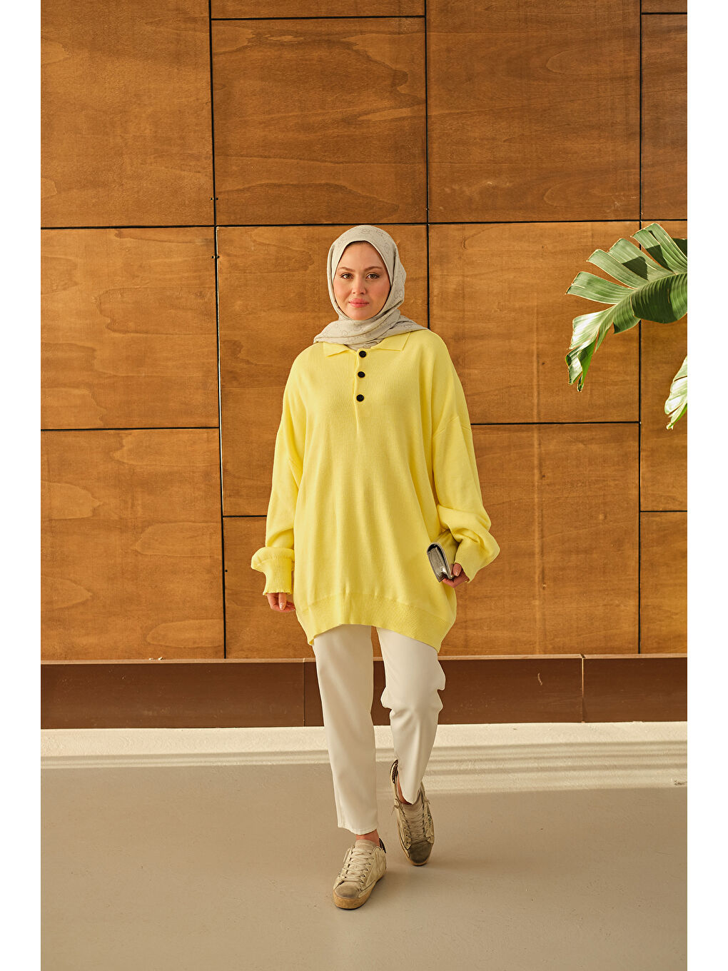 Kadın Polo Yaka Tunik Sarı-3