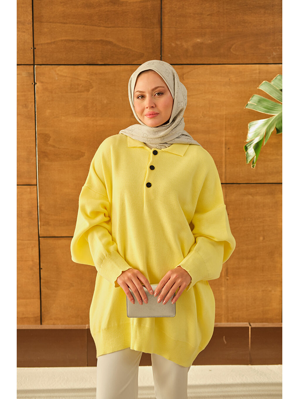 Kadın Polo Yaka Tunik Sarı-4