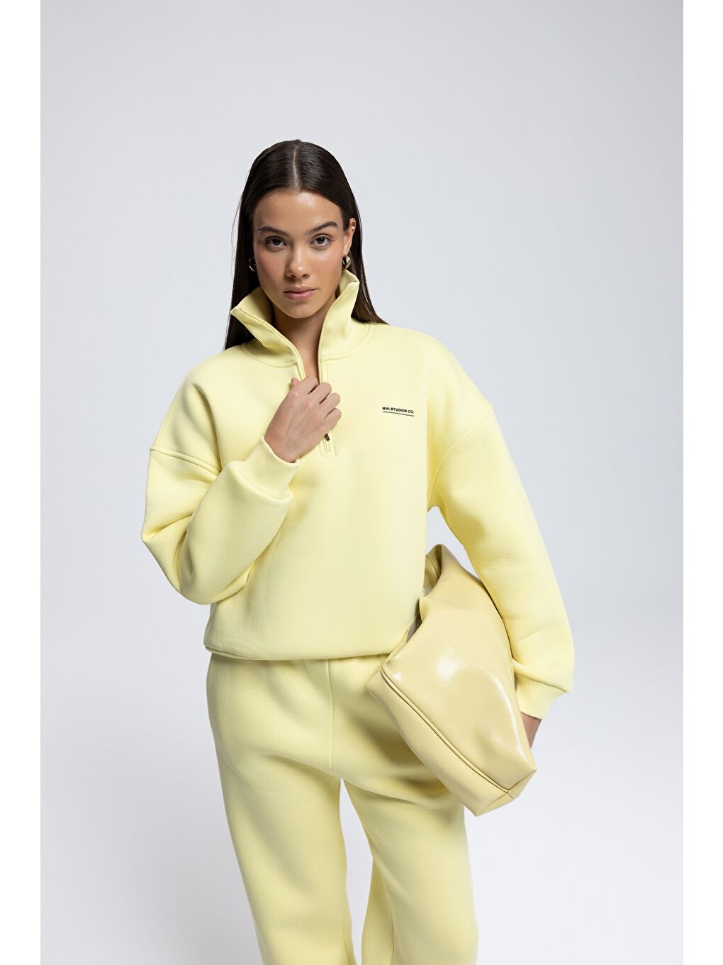 Ravel Fermuarlı Detay Sarı Eşofman Takım