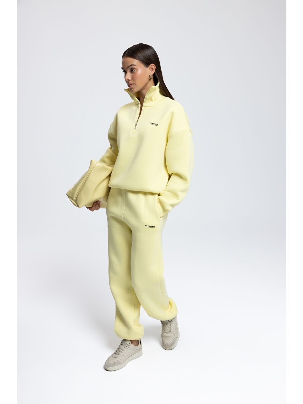 Ravel Fermuarlı Detay Sarı Eşofman Takım-1