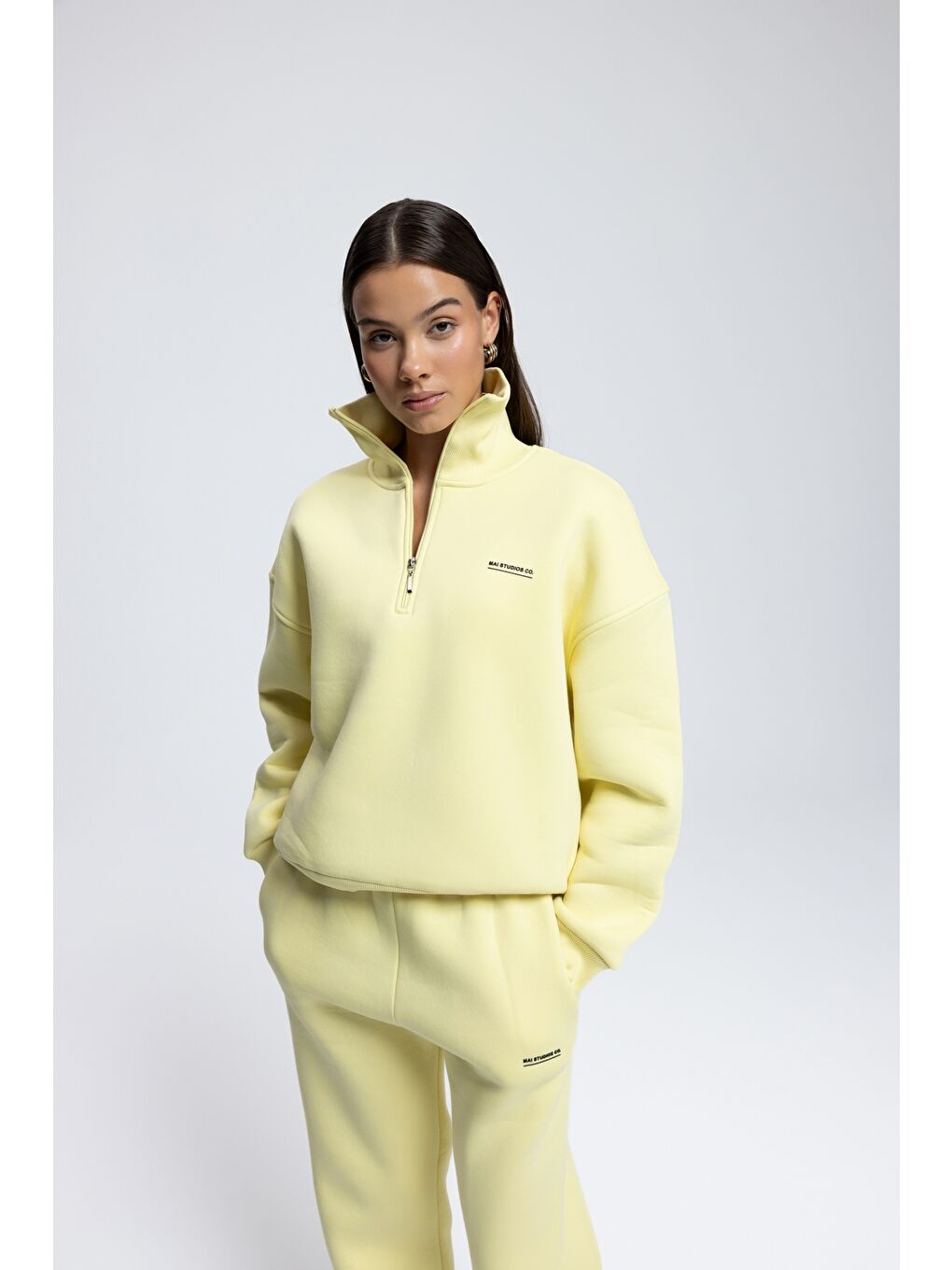 Ravel Fermuarlı Detay Sarı Eşofman Takım-2