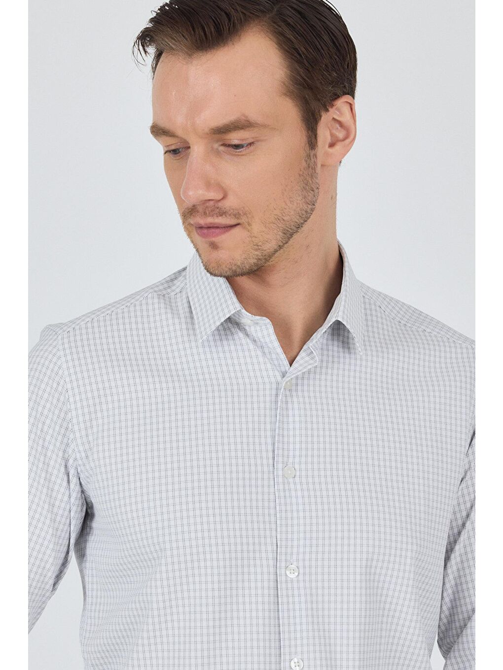 Beyaz Sert Yaka Cepsiz Gabardin Uzun Kol Slim Fit Esnek Gömlek 1004250232-2