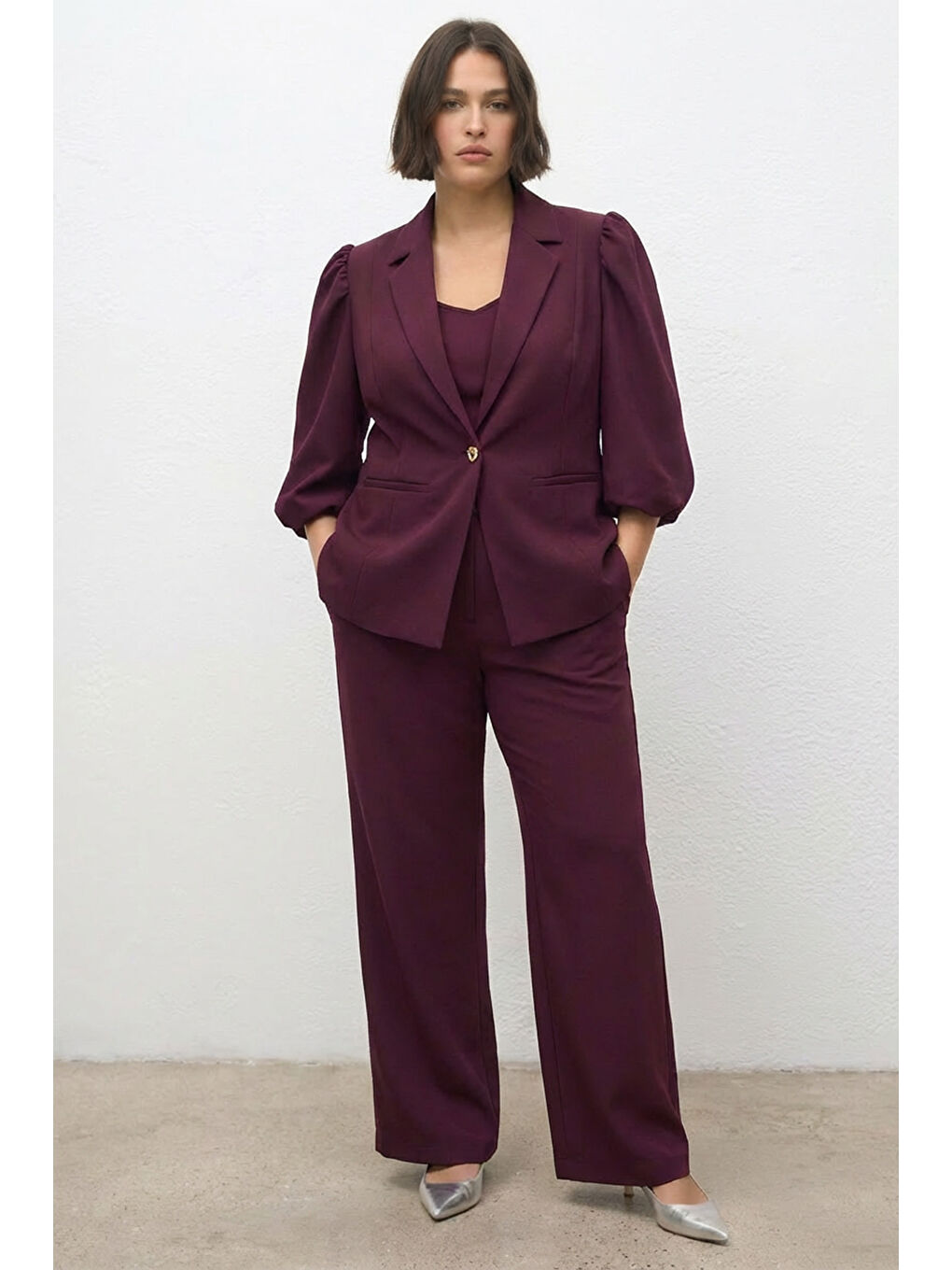 Bordo Astarlı Balon Kol Ceket-1