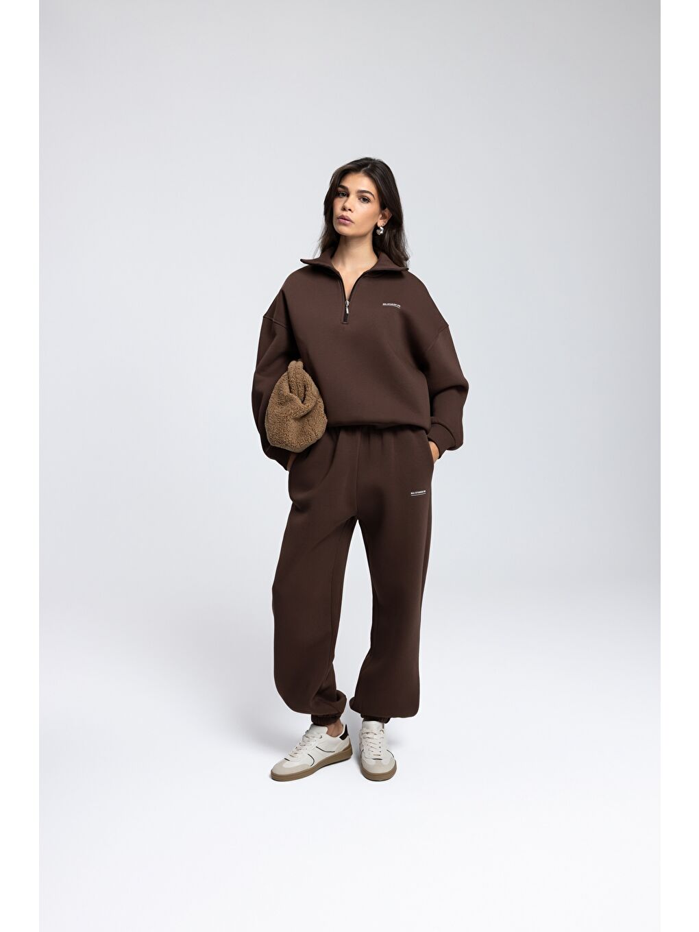 Kahverengi Ravel Fermuarlı Detay Kahve Eşofman Takım-1