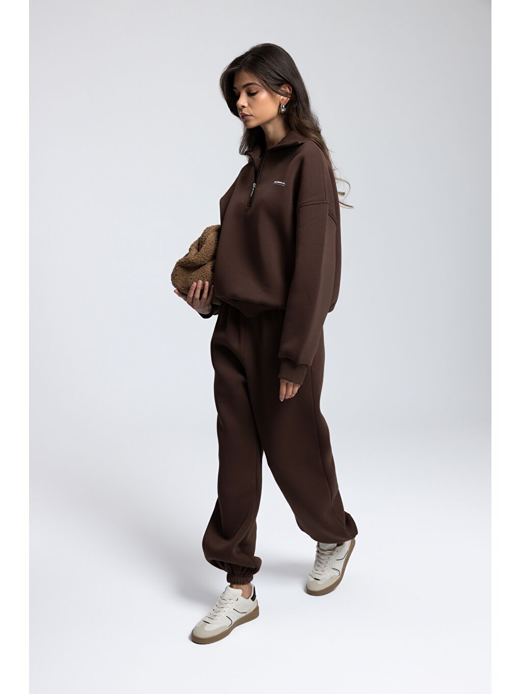 Kahverengi Ravel Fermuarlı Detay Kahve Eşofman Takım-2