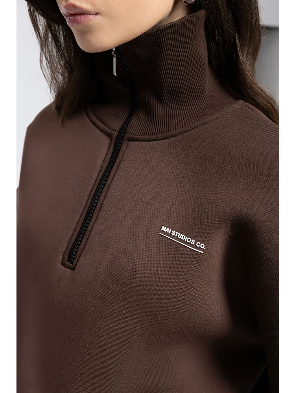 Kahverengi Ravel Fermuarlı Detay Kahve Eşofman Takım-7