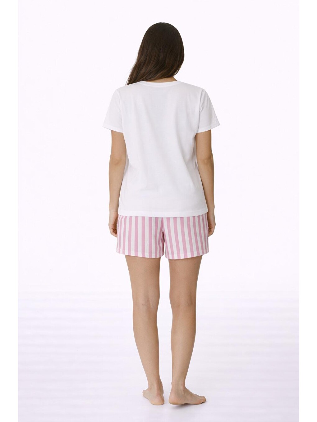 Ekru Baskılı Kısa Kollu Şortlu Pamuklu Pijama Takımı-2