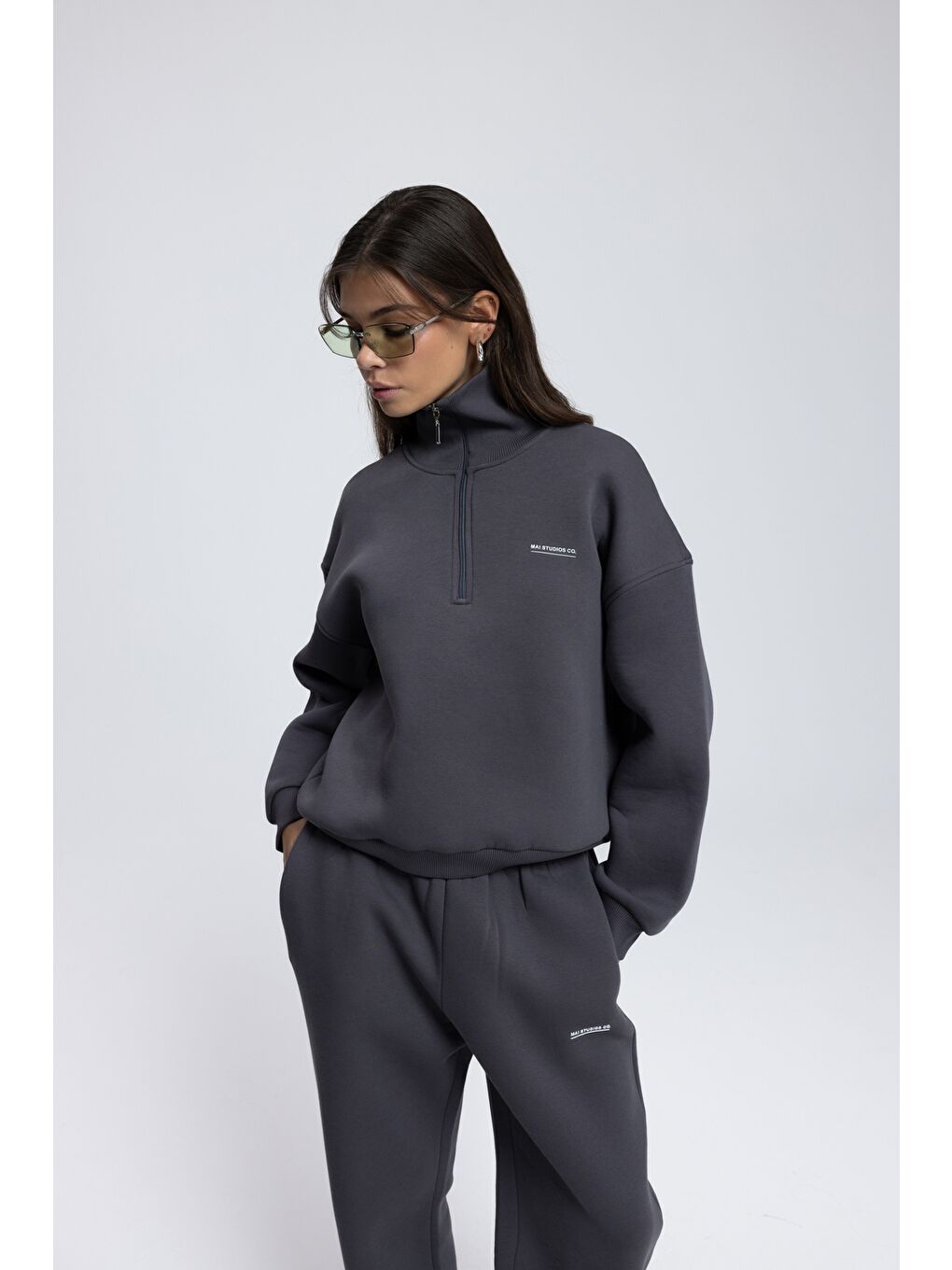 Ravel Fermuarlı Detay Antrasit Eşofman Takım