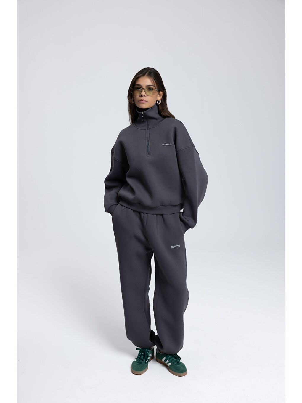 Ravel Fermuarlı Detay Antrasit Eşofman Takım-1