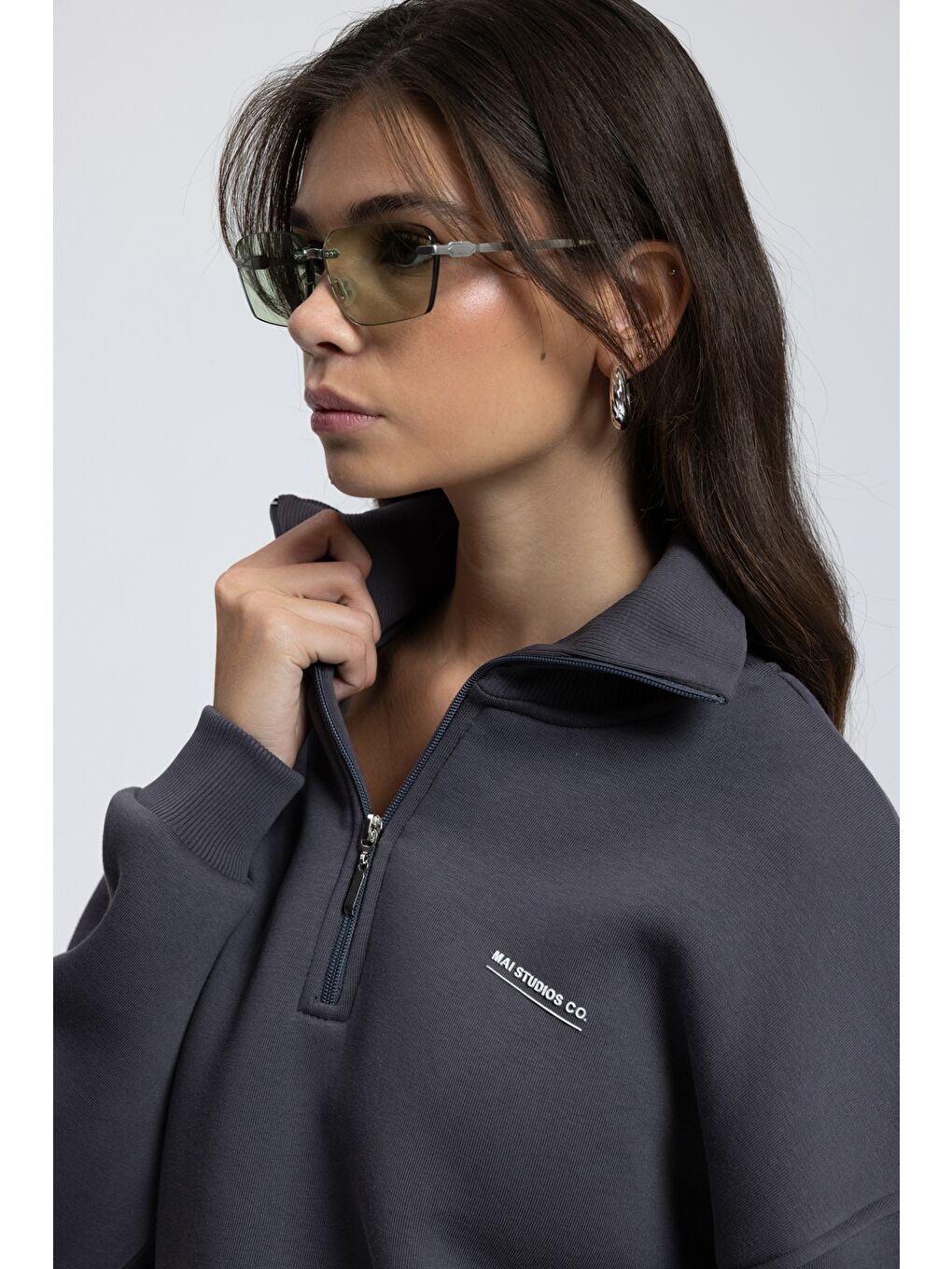 Ravel Fermuarlı Detay Antrasit Eşofman Takım-5