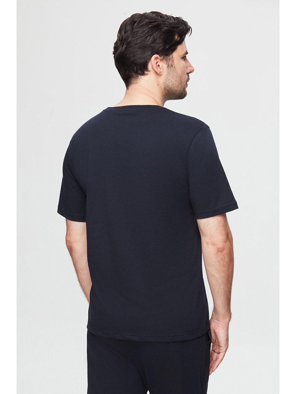 Lacivert %100 Pamuklu Kısa Kollu 2'Li Pijama Takimi-3