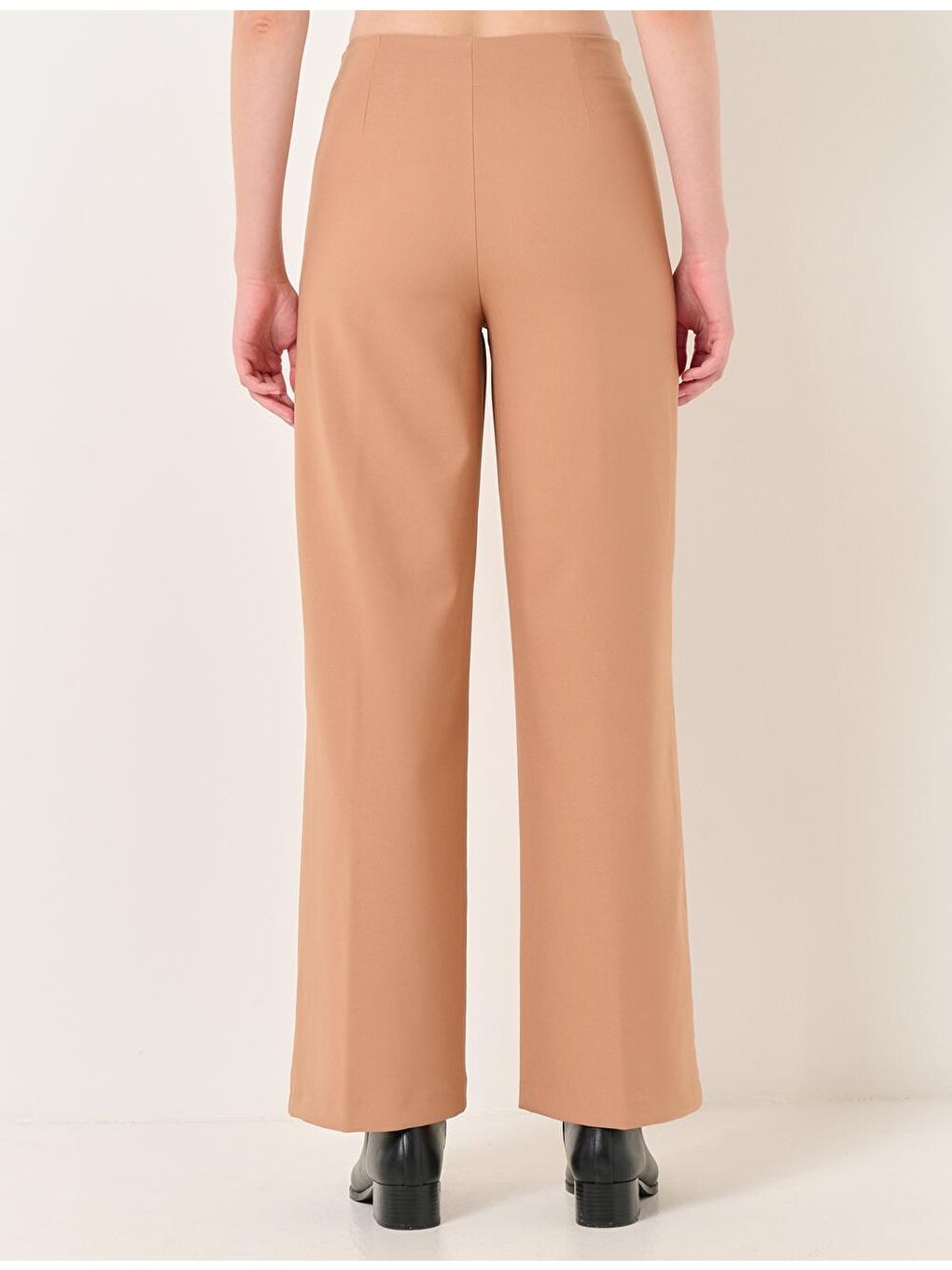 Bej Deve Tüyü Yüksek Bel Bol Paça Pantolon-5