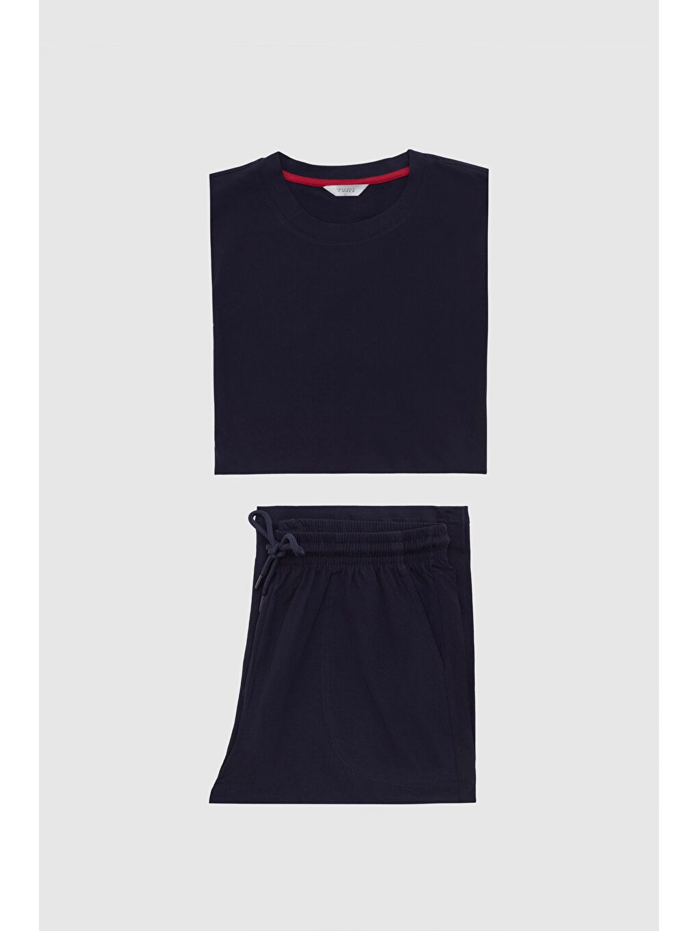 Lacivert %100 Pamuklu Kısa Kollu 2'Li Pijama Takimi-4