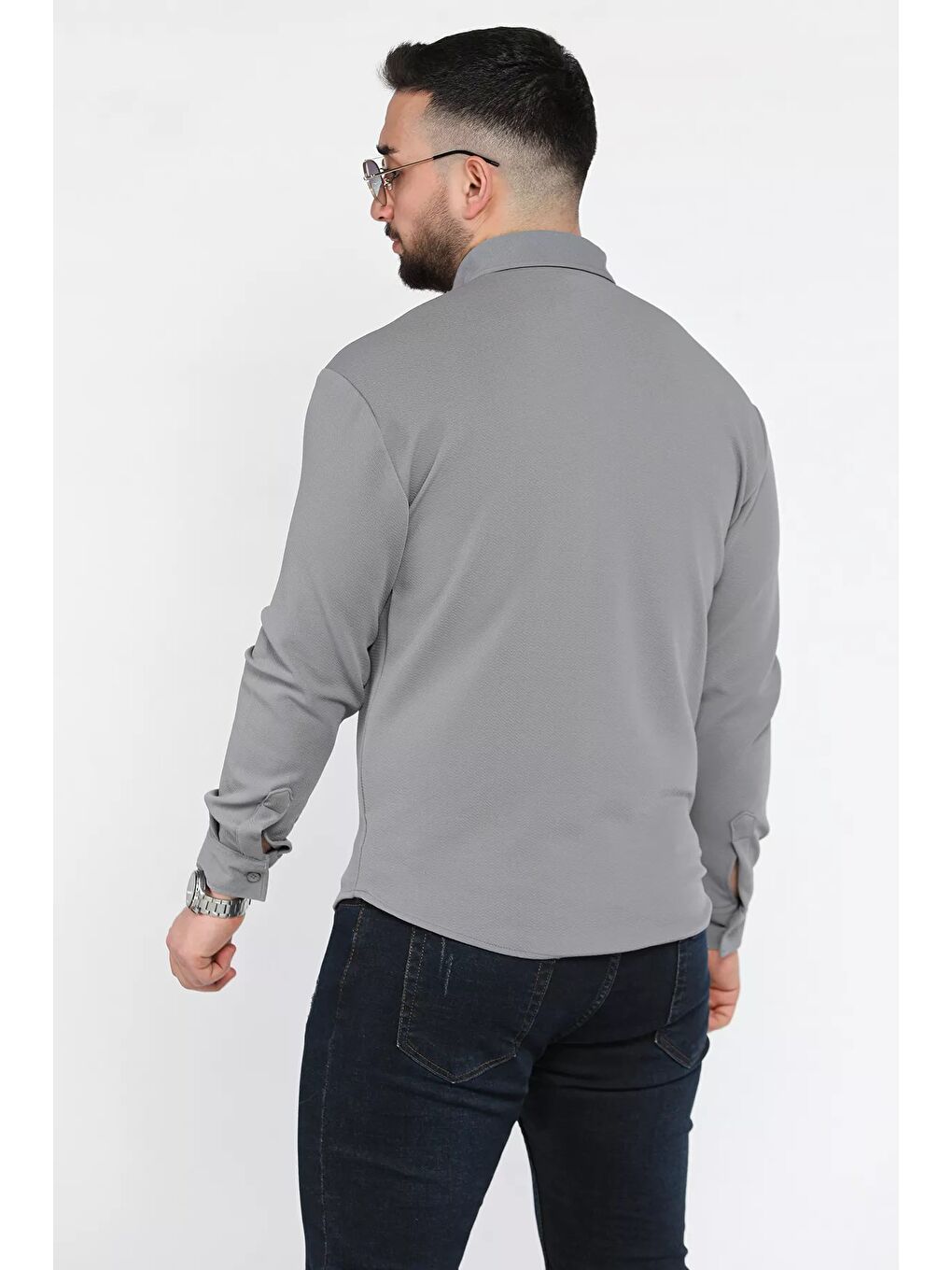 Gri Erkek Uzun Kol Gömlek-2