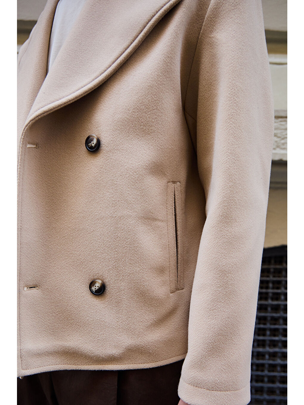 Erkek Kruvaze Kaşe Mont Ceket Bej-5