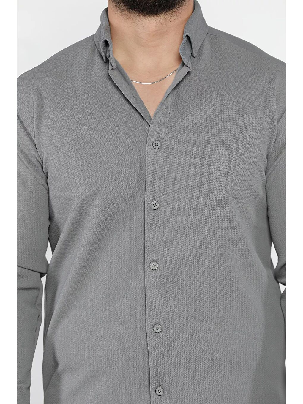 Gri Erkek Uzun Kol Gömlek-3