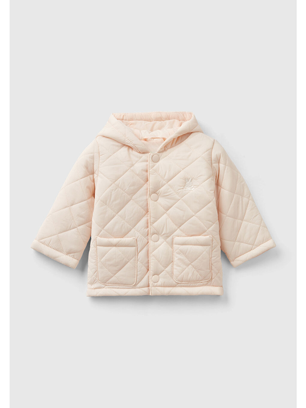 Pembe Bebek Pudra Göğsü Tavşan Logosu İşlemeli Kapitone Ceket