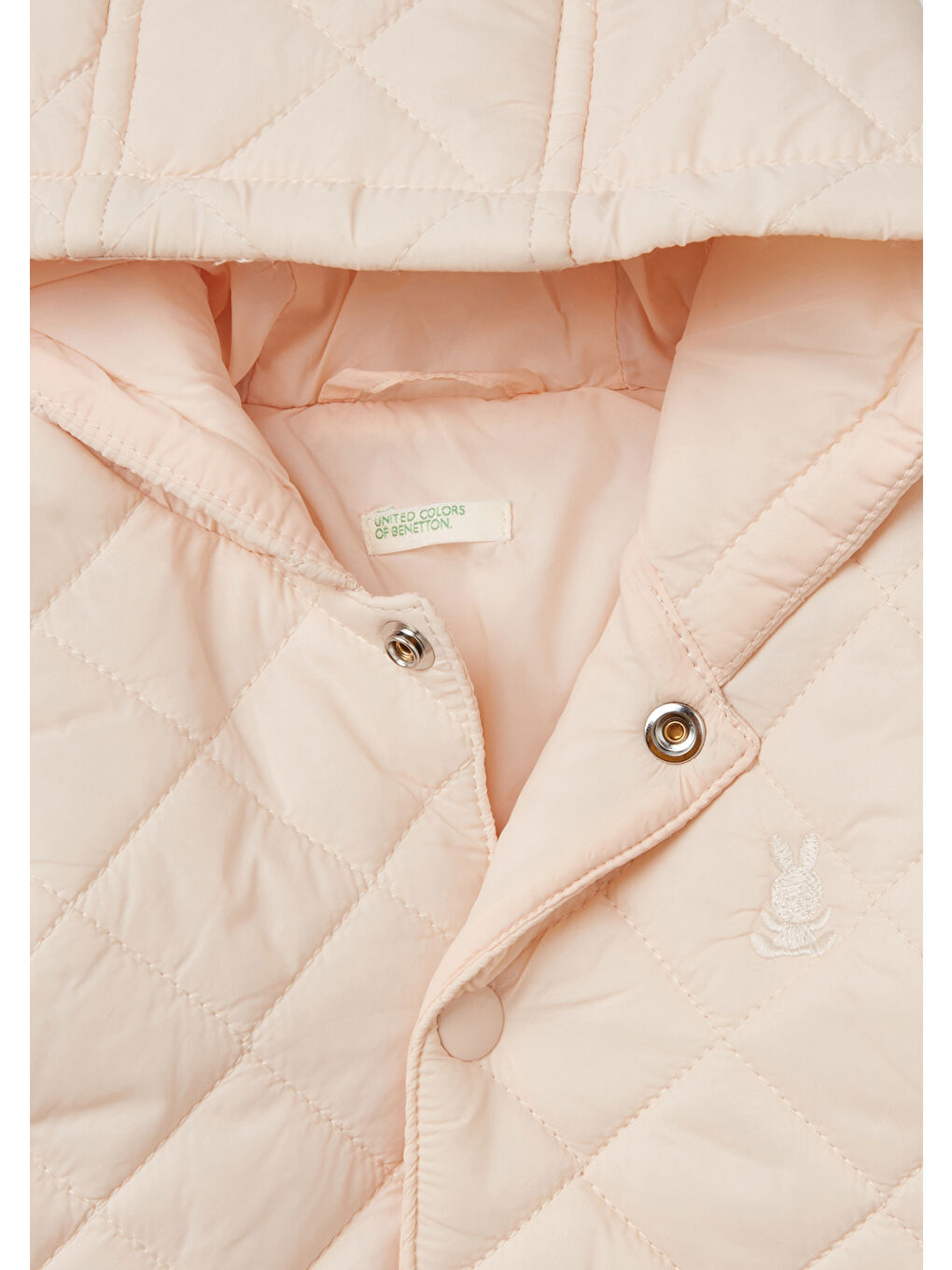 Pembe Bebek Pudra Göğsü Tavşan Logosu İşlemeli Kapitone Ceket-2