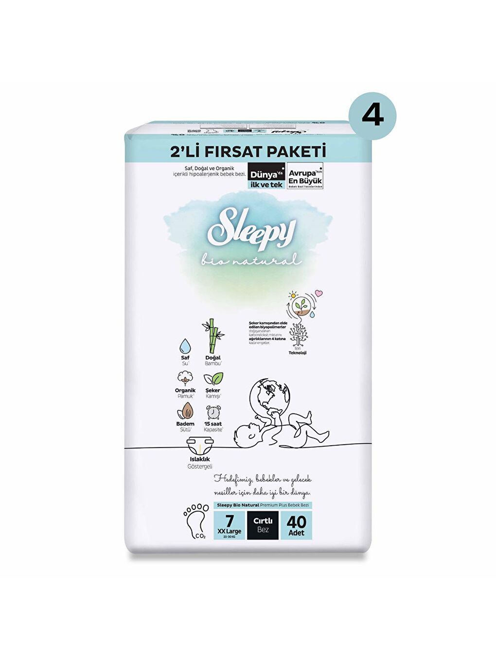 Sleepy Beyaz Bio Natural  Mega Fırsat Paketi Bebek Bezi 7 Numara Xxlarge 160 Adet - 1