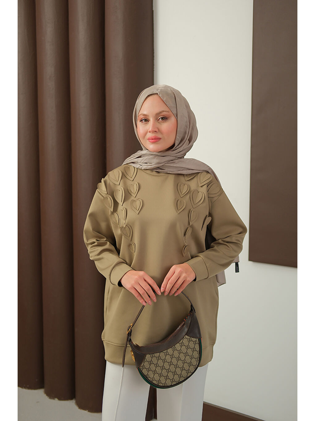 Kadın Kalp Detaylı Tunik Yeşil-1