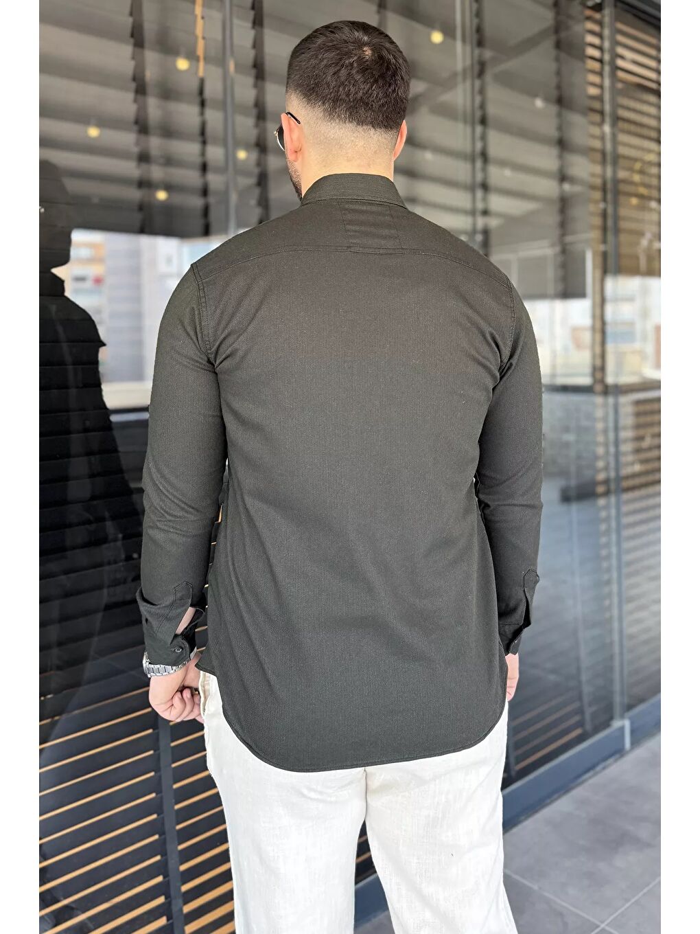 Haki Erkek Çıtçıtlı Gömlek-2