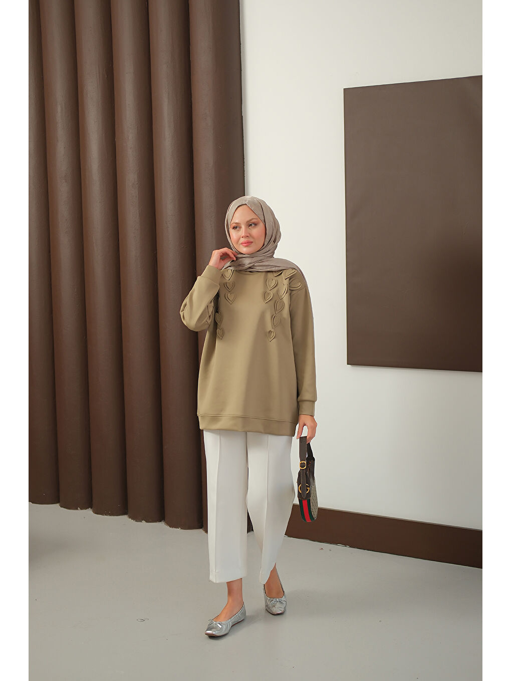 Kadın Kalp Detaylı Tunik Yeşil-4