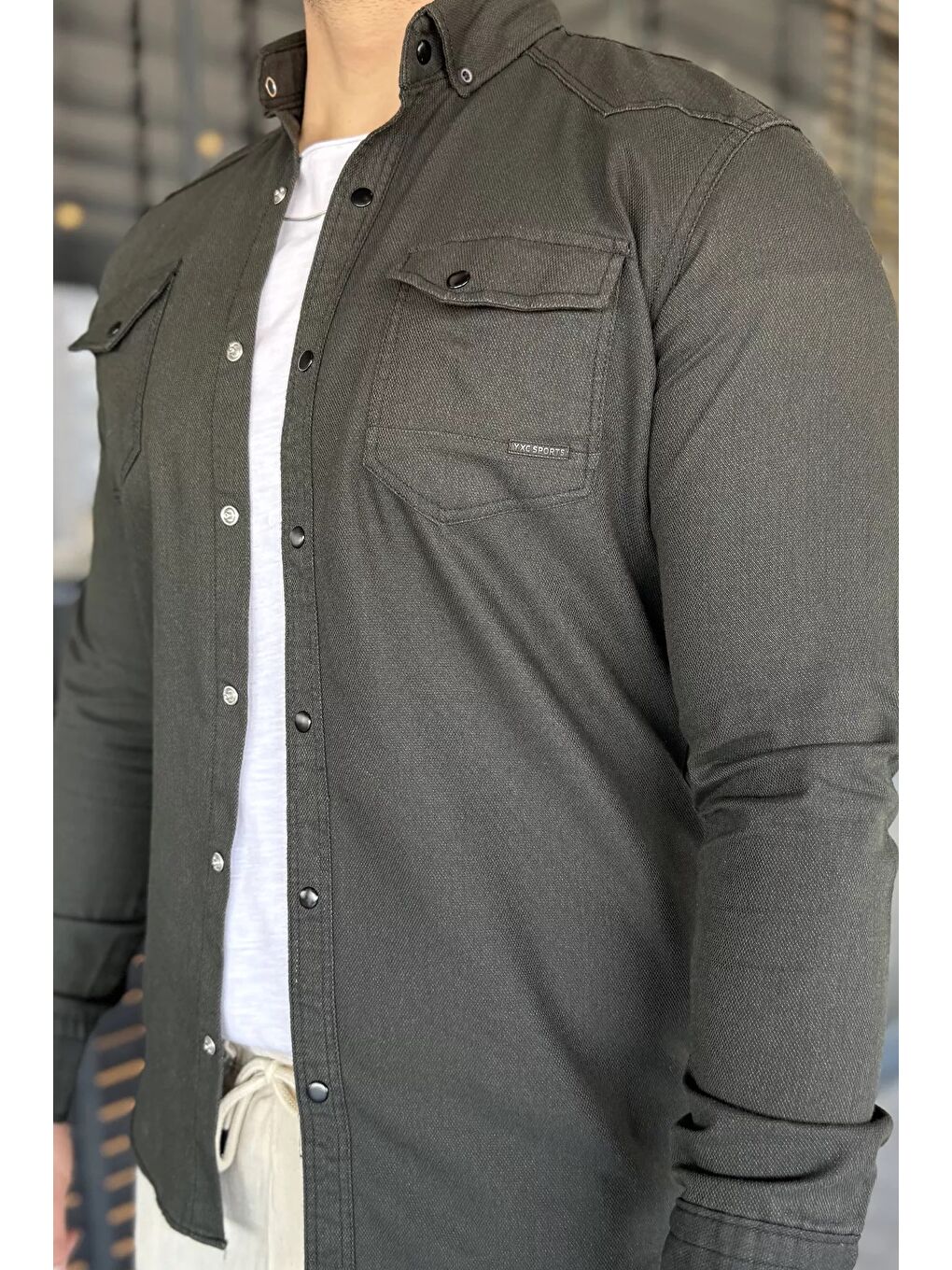 Haki Erkek Çıtçıtlı Gömlek-3