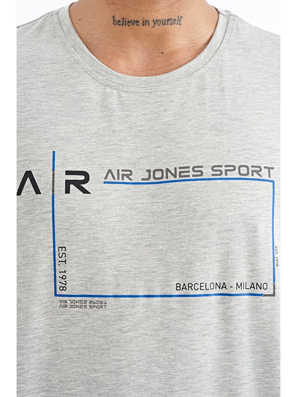 AIR JONES Gri Melanj Otis Gri Melanj Standart Kalıp Erkek T-Shirt - 88228 - 1