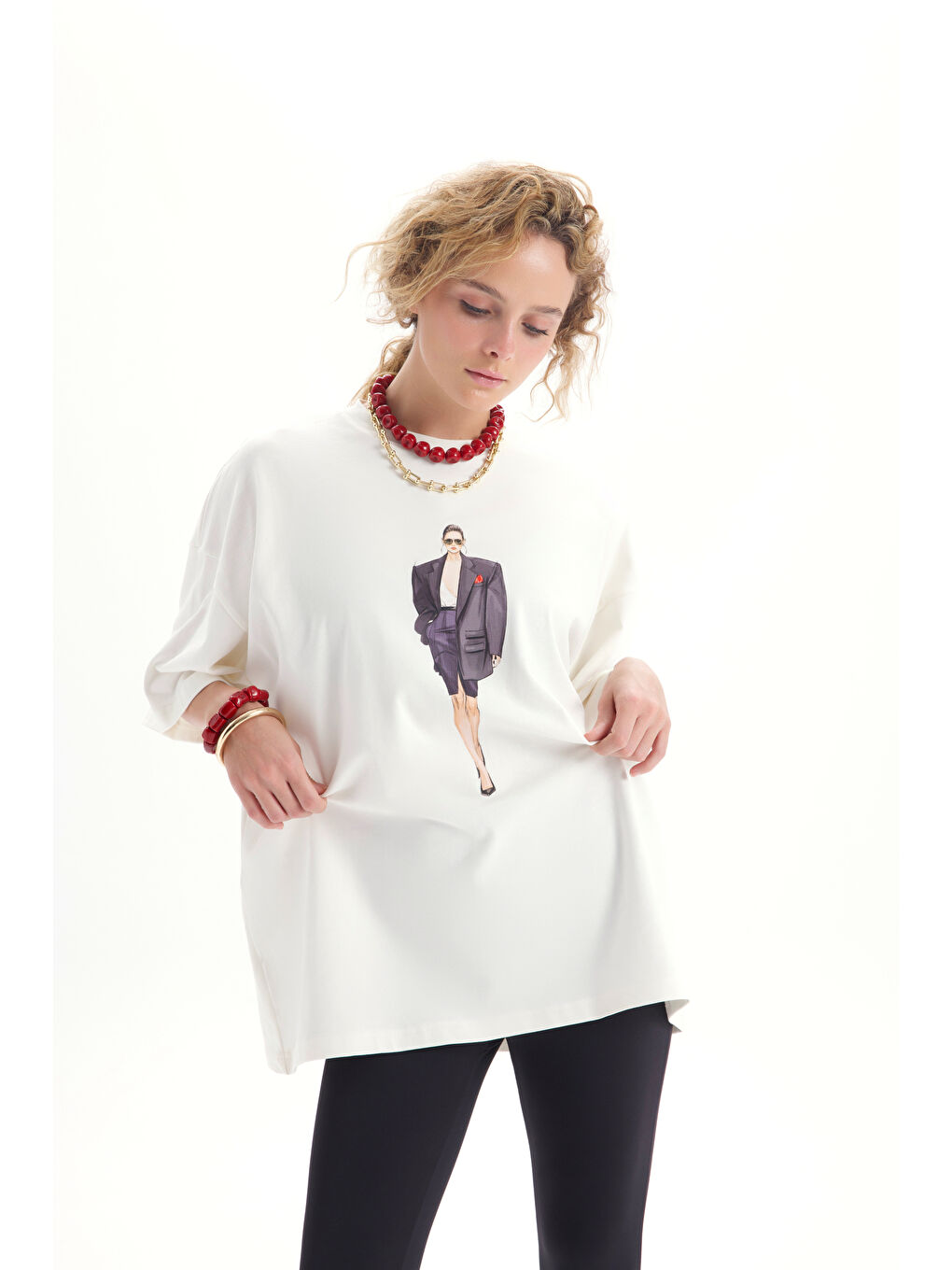 Adrien Oversize Beyaz T-Shirt-3