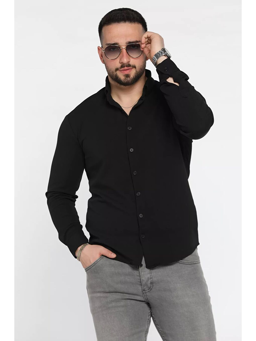 Siyah Erkek Uzun Kol Gömlek-1