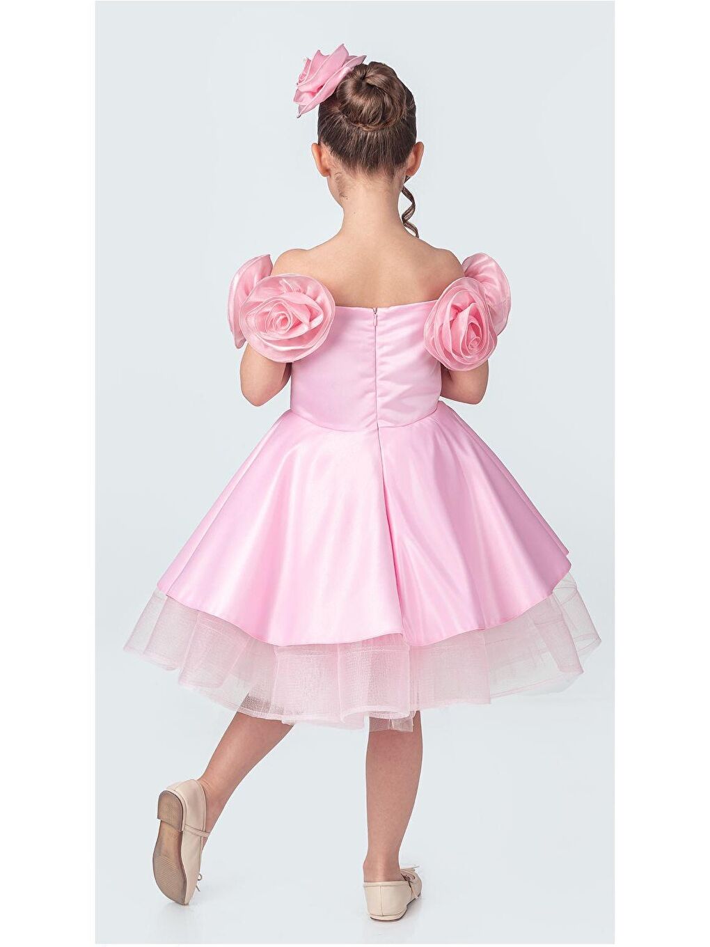 Pembe Fanari Krep Saten Gren Destekli Kız Abiye M00735-1