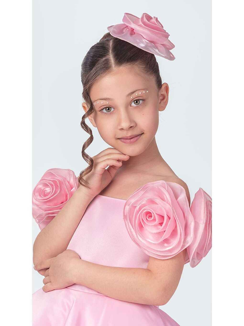 Pembe Fanari Krep Saten Gren Destekli Kız Abiye M00735-2