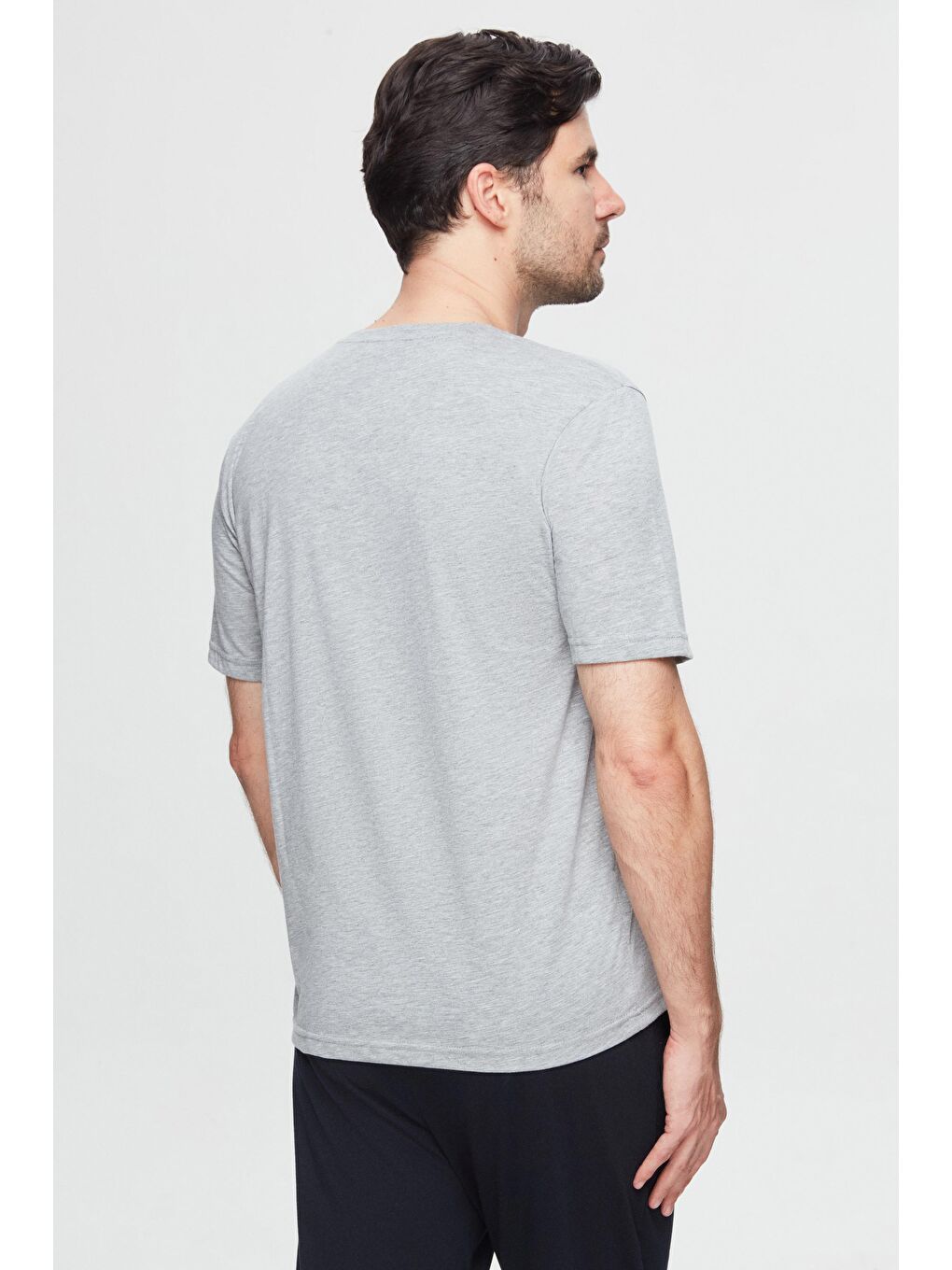 Gri Melanj %100 Pamuklu Kısa Kollu 2'Li Pijama Takimi-3