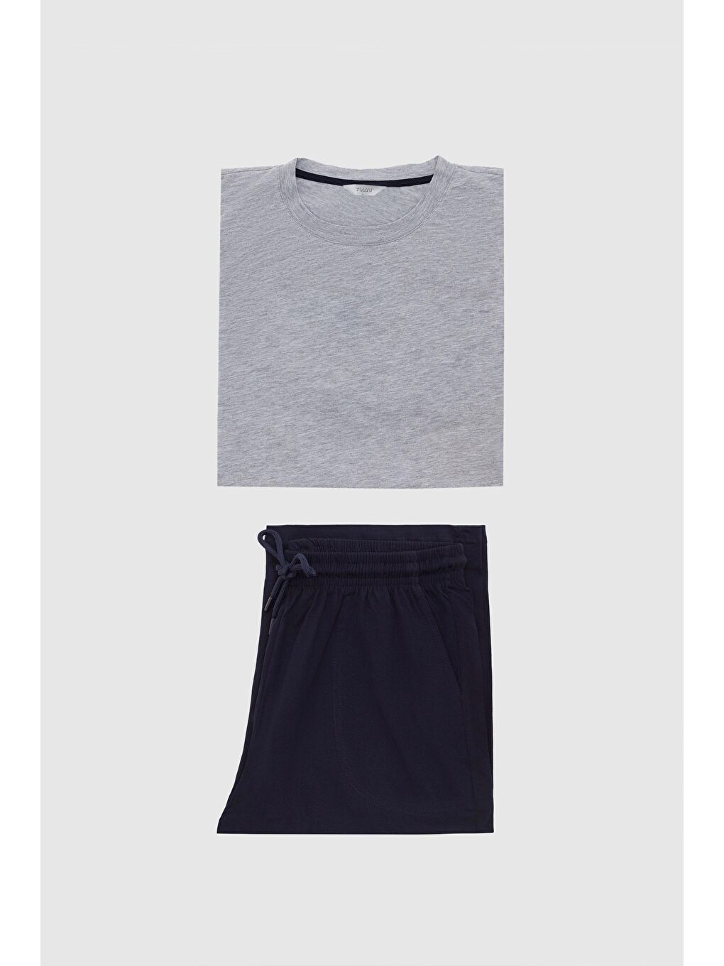 Gri Melanj %100 Pamuklu Kısa Kollu 2'Li Pijama Takimi-4