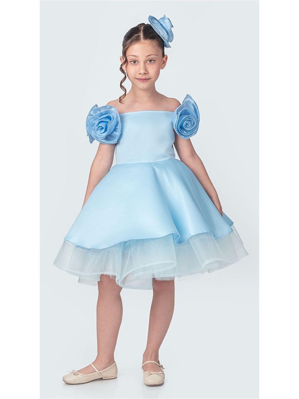 Mavi Fanari Krep Saten Gren Destekli Kız Abiye M00735-2