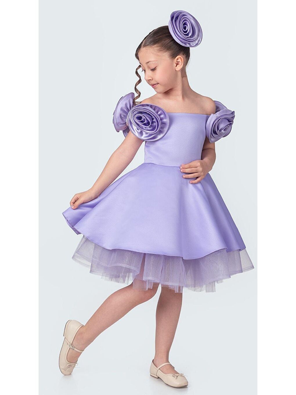 Mor Fanari Krep Saten Gren Destekli Kız Abiye M00735-1