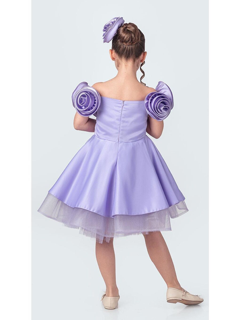 Mor Fanari Krep Saten Gren Destekli Kız Abiye M00735-2