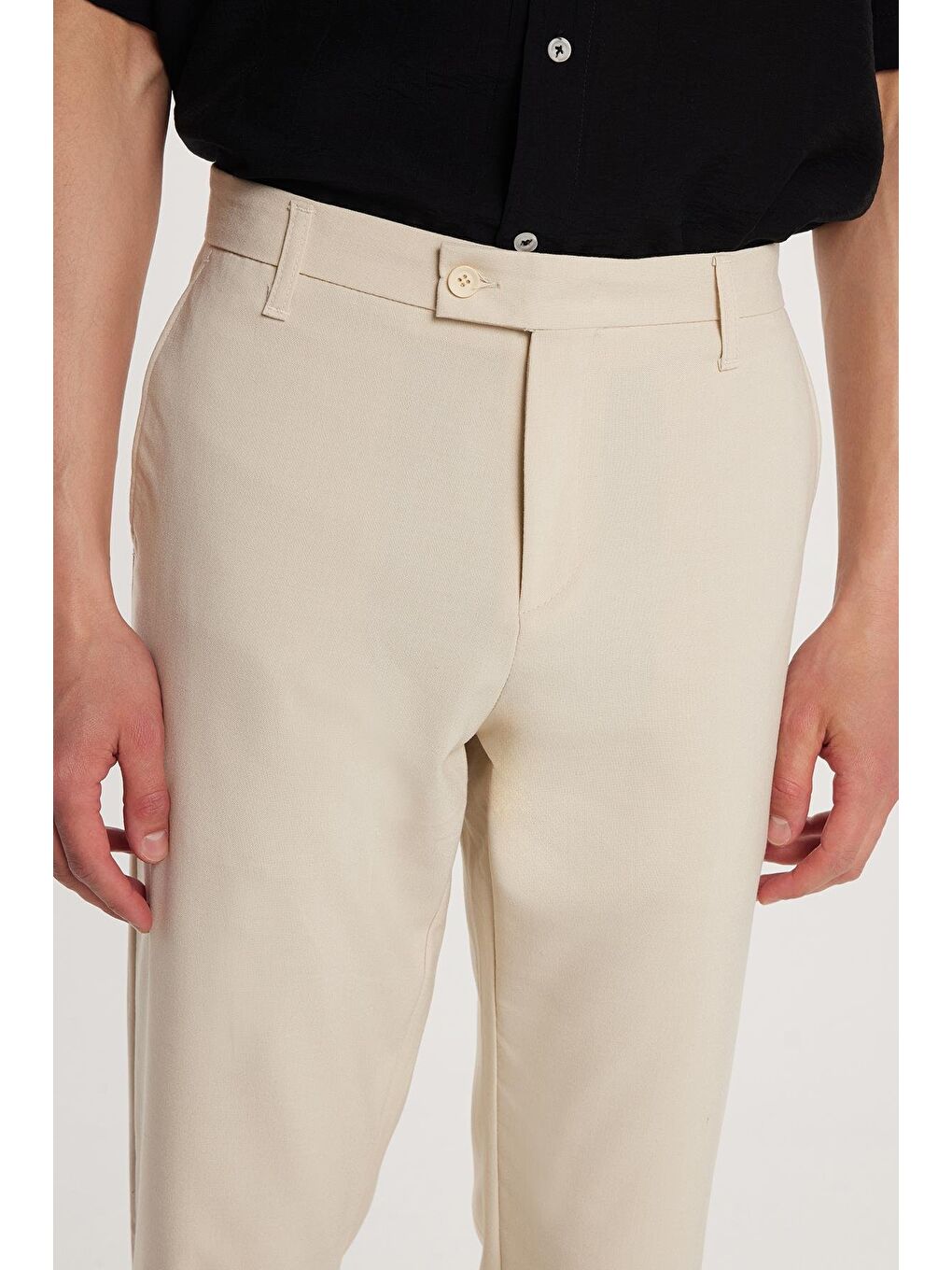 Erkek Slim Fit Dar Kesim Esnek Yan Cepli Bilek Boy Canvas Kesim Koyu Bej Pantolon-1