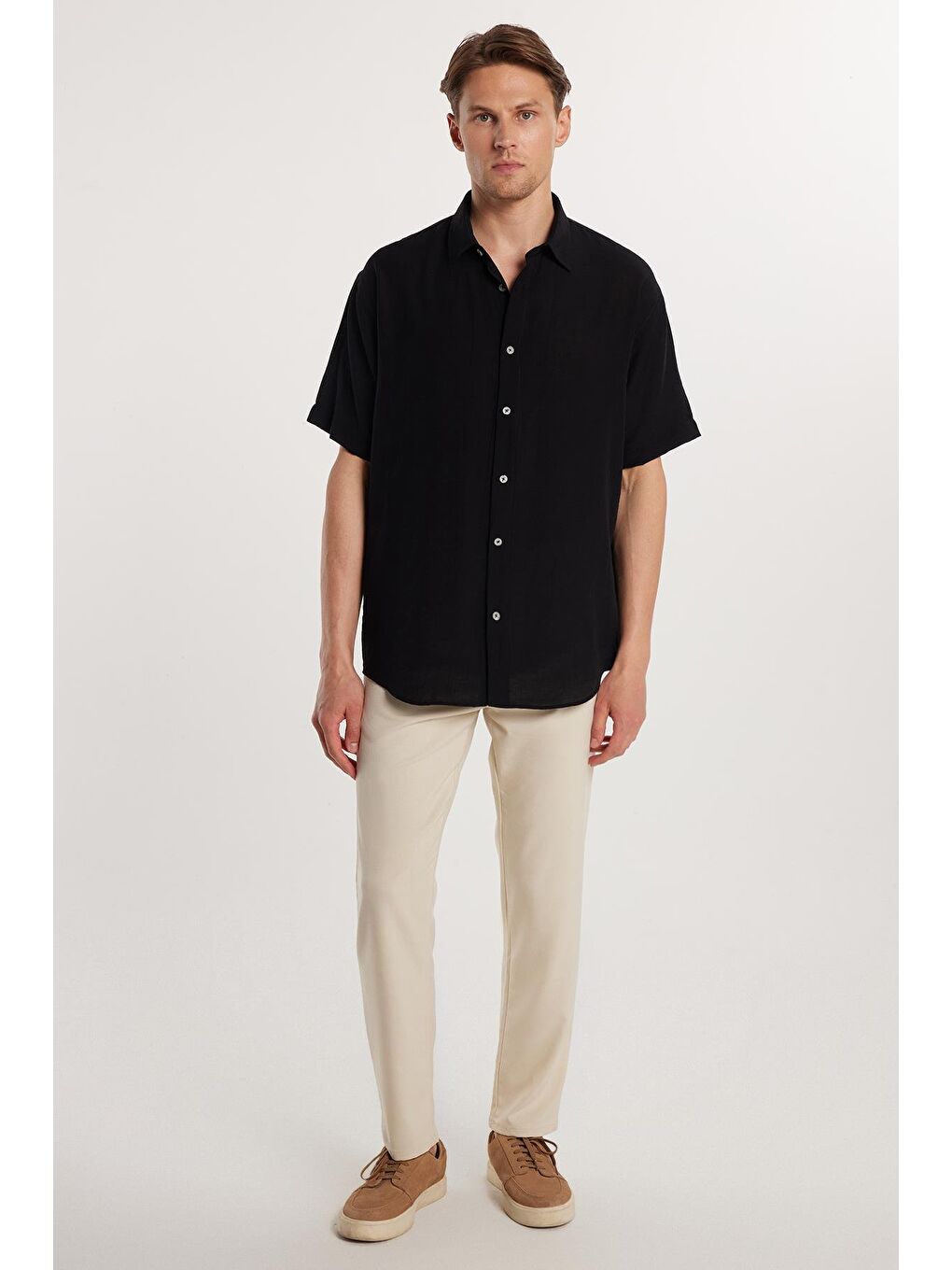 Erkek Slim Fit Dar Kesim Esnek Yan Cepli Bilek Boy Canvas Kesim Koyu Bej Pantolon-3