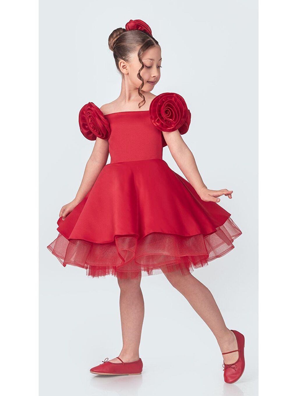Kırmızı Fanari Krep Saten Gren Destekli Kız Abiye M00735-1
