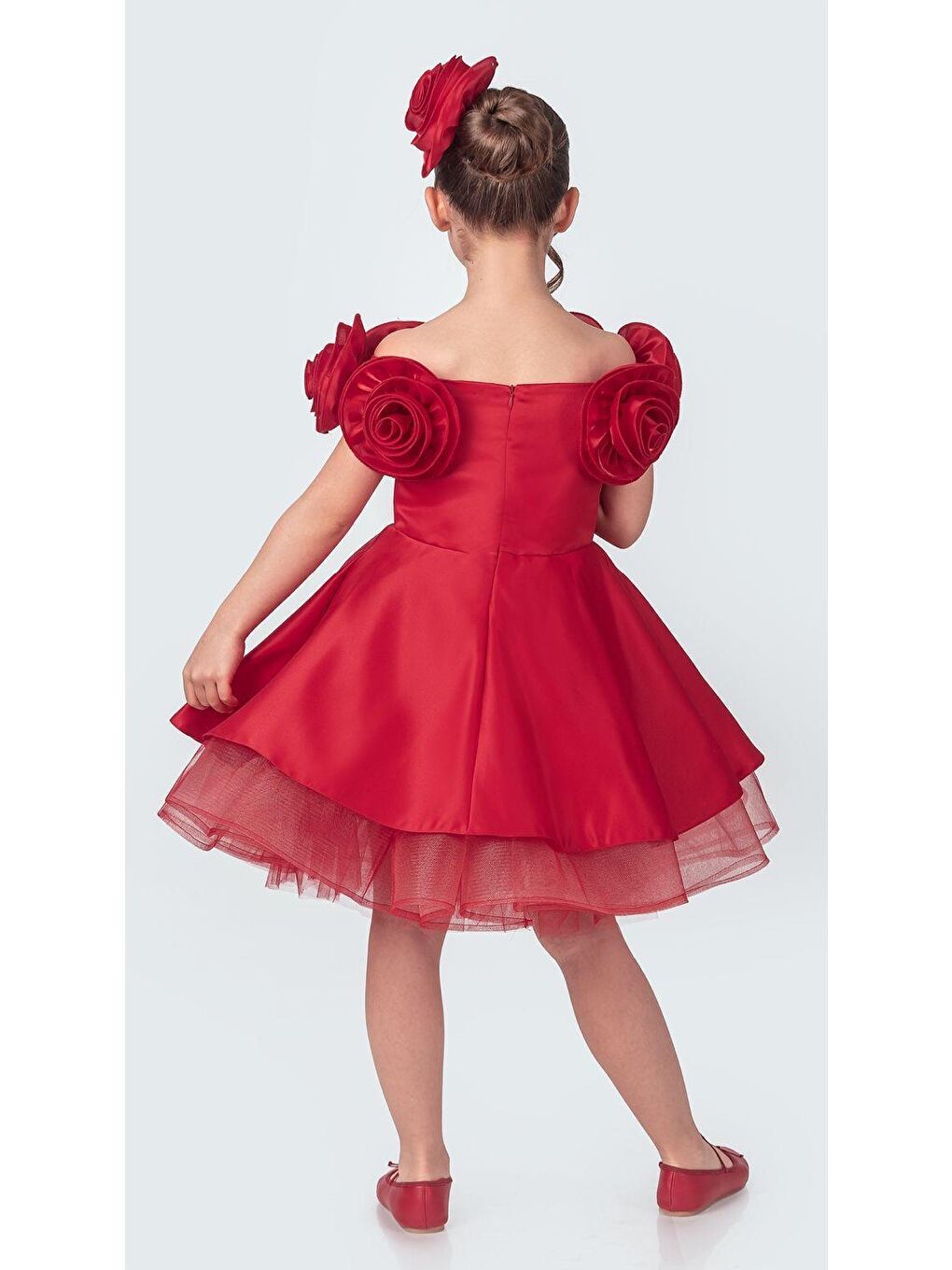 Kırmızı Fanari Krep Saten Gren Destekli Kız Abiye M00735-2