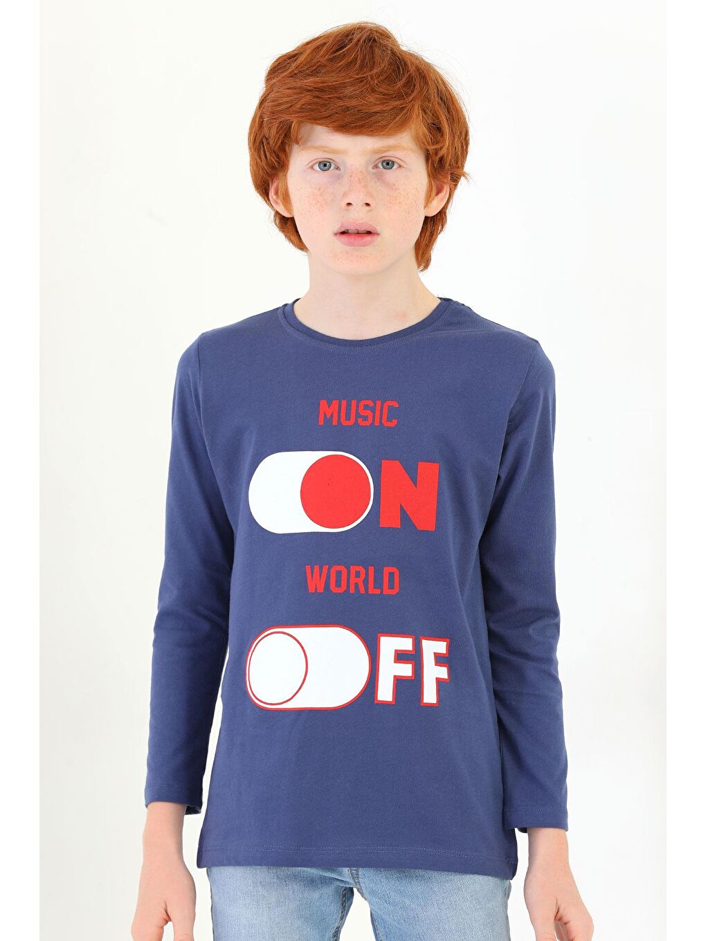 İndigo Bisiklet Yaka Uzun Kol Musıc On Baskılı Uzun Kol Indigo Renk Erkek Çocuk Tshirt-2