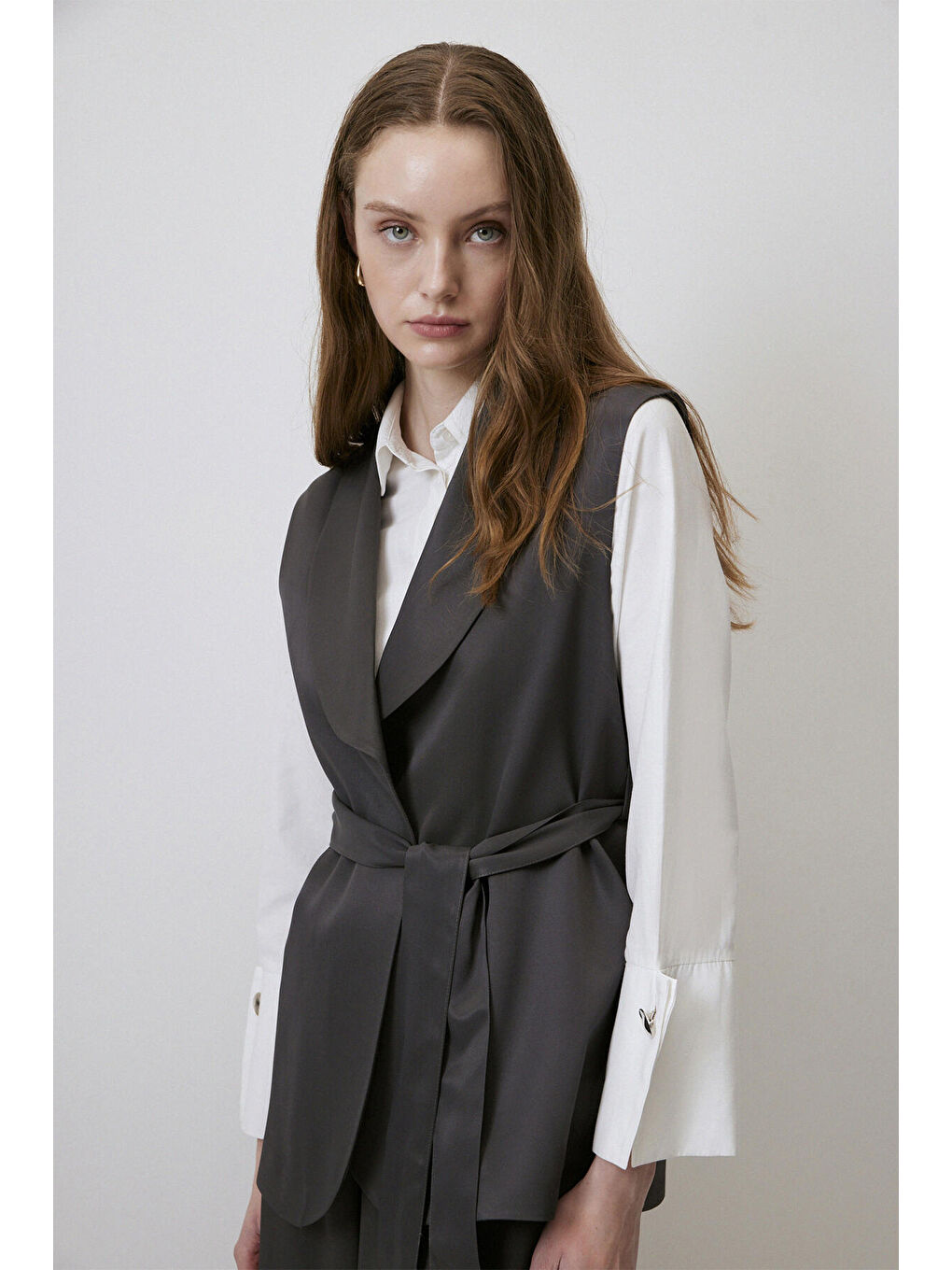 Antrasit Yelek Pantolon Saten Takım-1