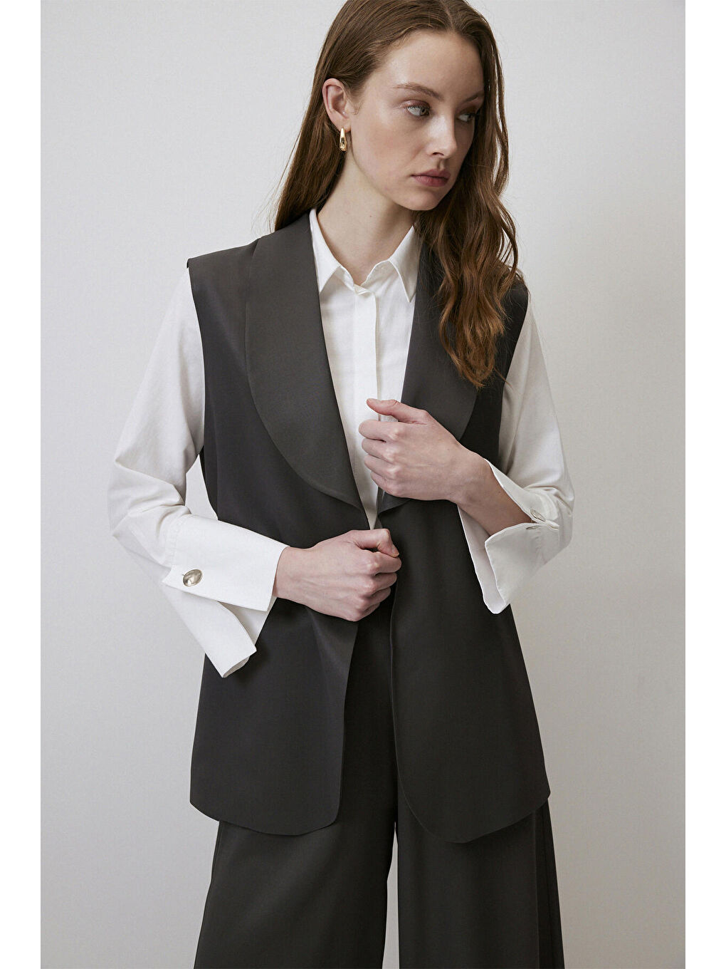 Antrasit Yelek Pantolon Saten Takım-2